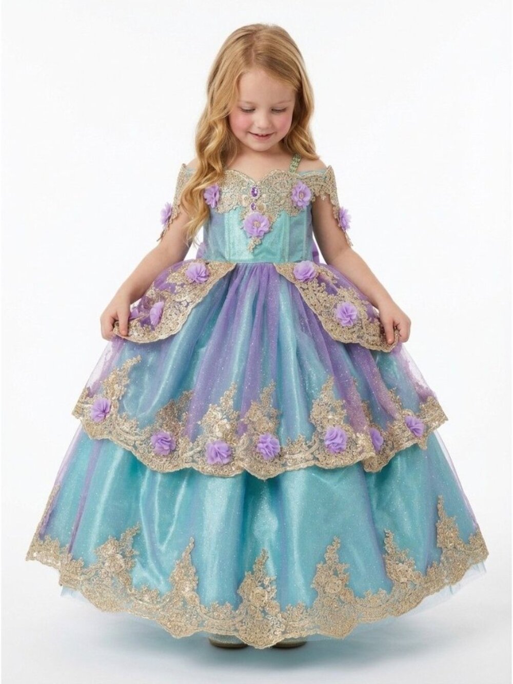 Girls Mermaid Inspired 2-in-1 Princess Dress with Adjustable Corset and Removabl - Picture 2 of 11